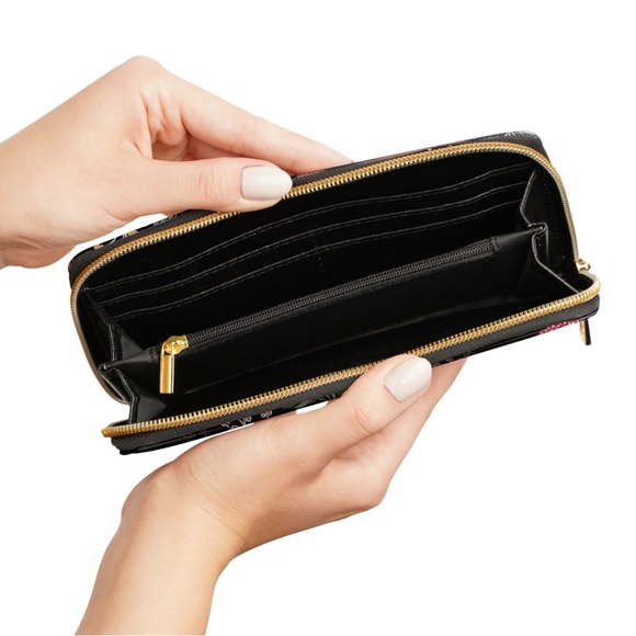 Celestial Moon Zipper Wallet | Black Flower Midnight Themed Wallet Design - Picture 3 of 5